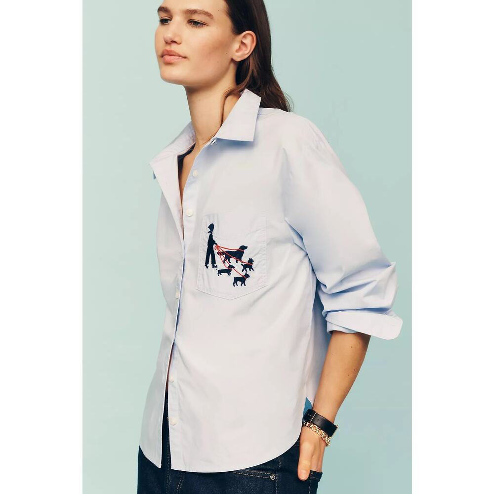 nwt ANTHROPOLOGIE MAEVE sz XL Bennet Shrunken in embroidered French Bulldog - Picture 3 of 5